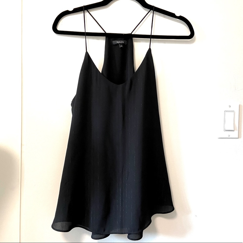 RW & CO. Double Layer Spaghatti Strap Cami Black Top - Size: M